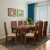 Amer Solid Sheesham Wood 8 Seater Dining Set (With Cushion, Natural Finish)